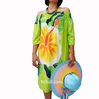 poncho top dress green handpainting flowers 